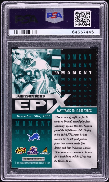 1997 Pinnacle Epix Moment Emerald Barry Sanders #E9 PSA 8 NM-MT - Photo 2
