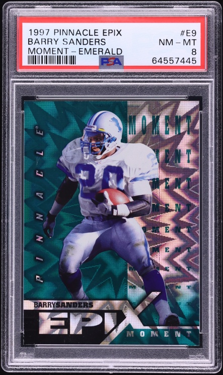 1997 Pinnacle Epix Moment Emerald Barry Sanders #E9 PSA 8 NM-MT - Photo 1