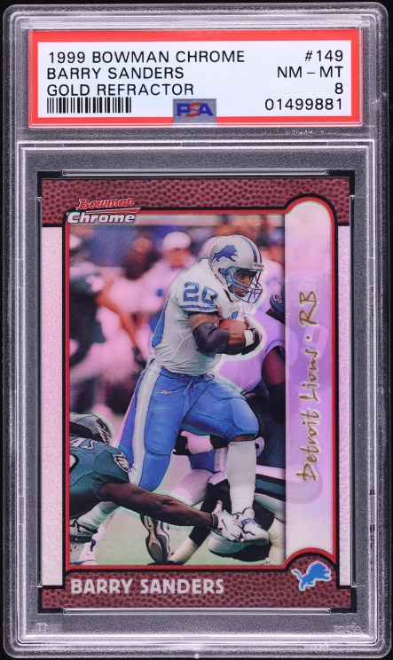1999 Bowman Chrome Gold Refractor Barry Sanders /25 #149 PSA 8 NM-MT - Photo 1