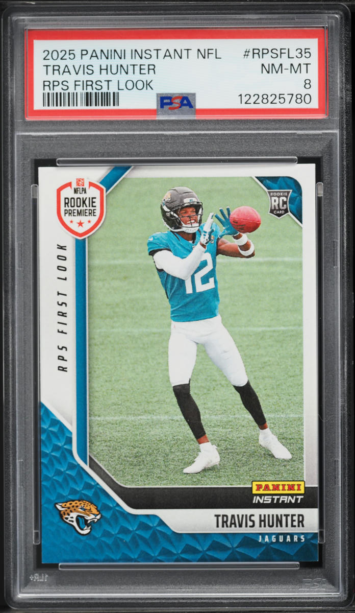2025 Panini Instant NFL RPS First Look Travis Hunter ROOKIE /4062 #RPSFL-35 PSA 8 NM-MT