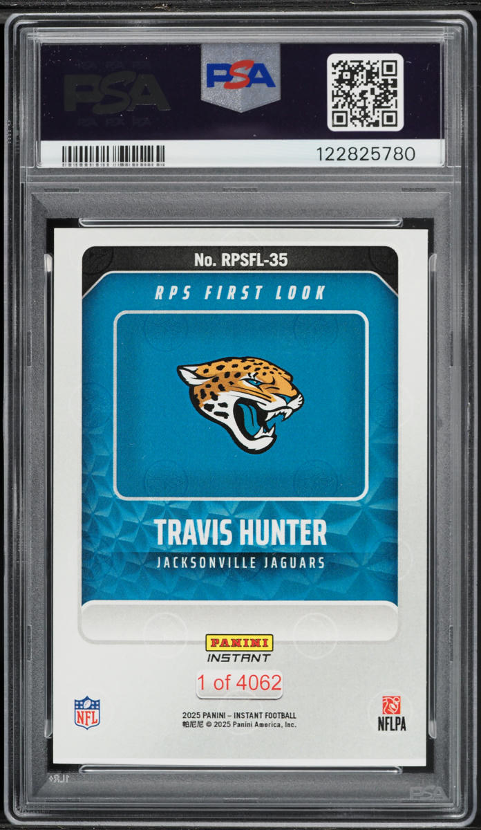 2025 Panini Instant NFL RPS First Look Travis Hunter ROOKIE /4062 #RPSFL-35 PSA 8 NM-MT