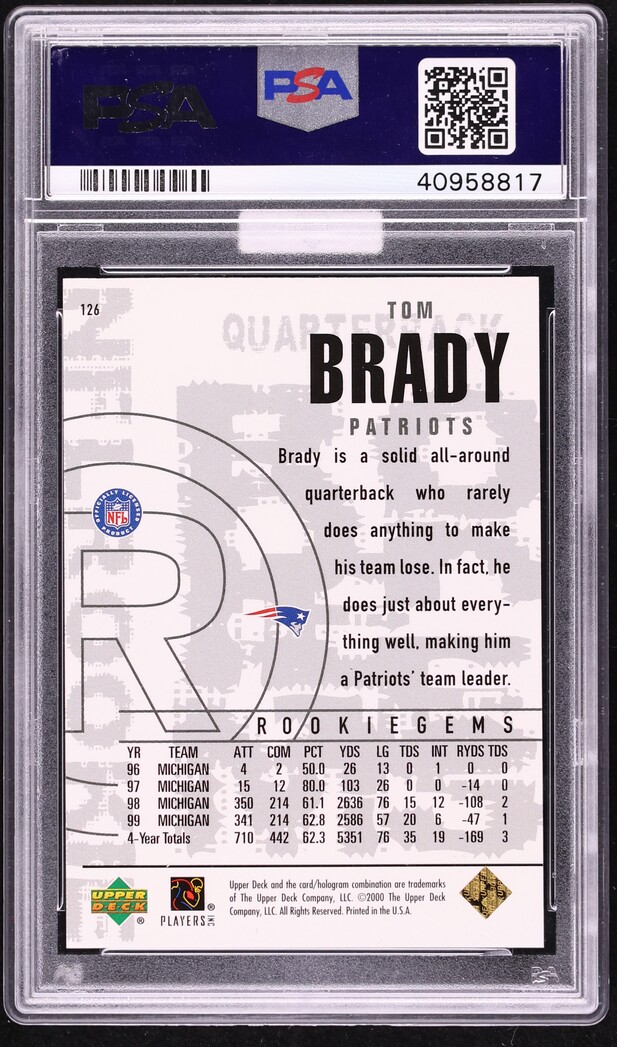 2000 Black Diamond Gold Tom Brady ROOKIE /500 #126 MBA PSA 10 GEM MINT