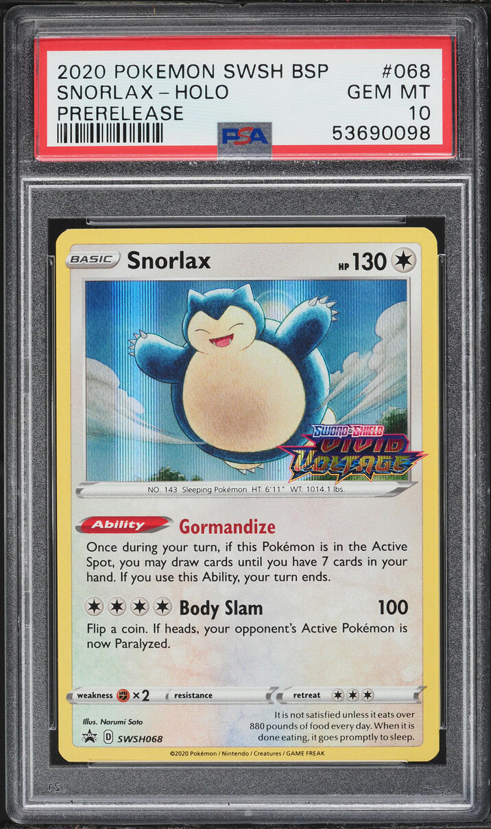 2020 Pokemon Sword & Shield Promo Vivid Voltage Prerelease Holo Snorlax #68 PSA 10 GEM MINT