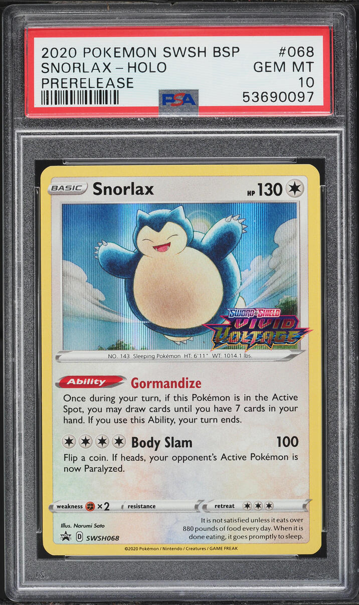 2020 Pokemon Sword & Shield Promo Vivid Voltage Prerelease Holo Snorlax #68 PSA 10 GEM MINT