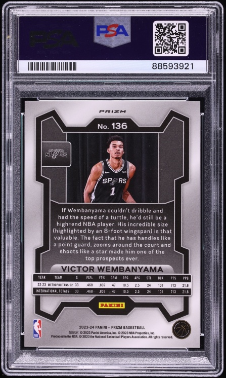 2023 Panini Prizm Silver Victor Wembanyama ROOKIE #136 PSA 10 GEM MINT