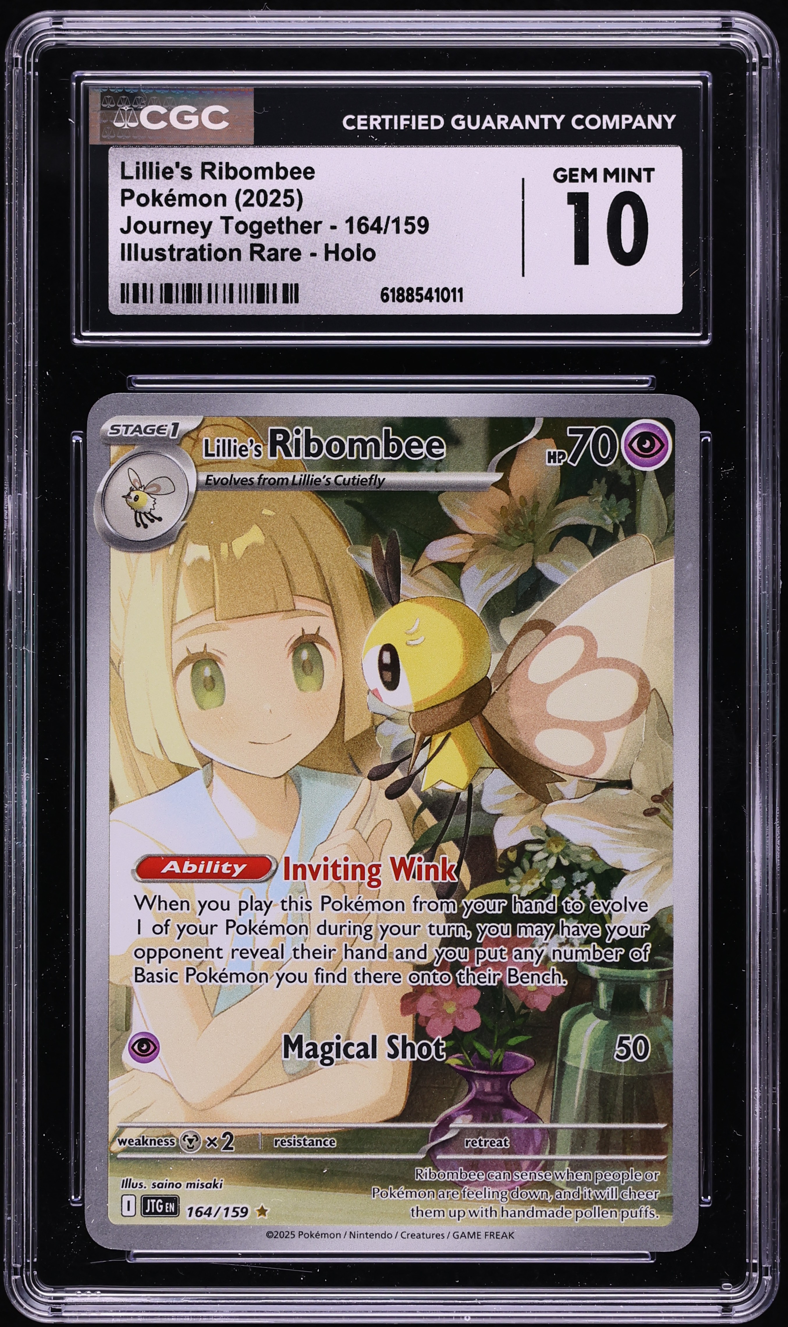 2025 Pokemon Scarlet & Violet Journey Together IR Lillie's Ribombee #164 CGC 10 GEM MINT