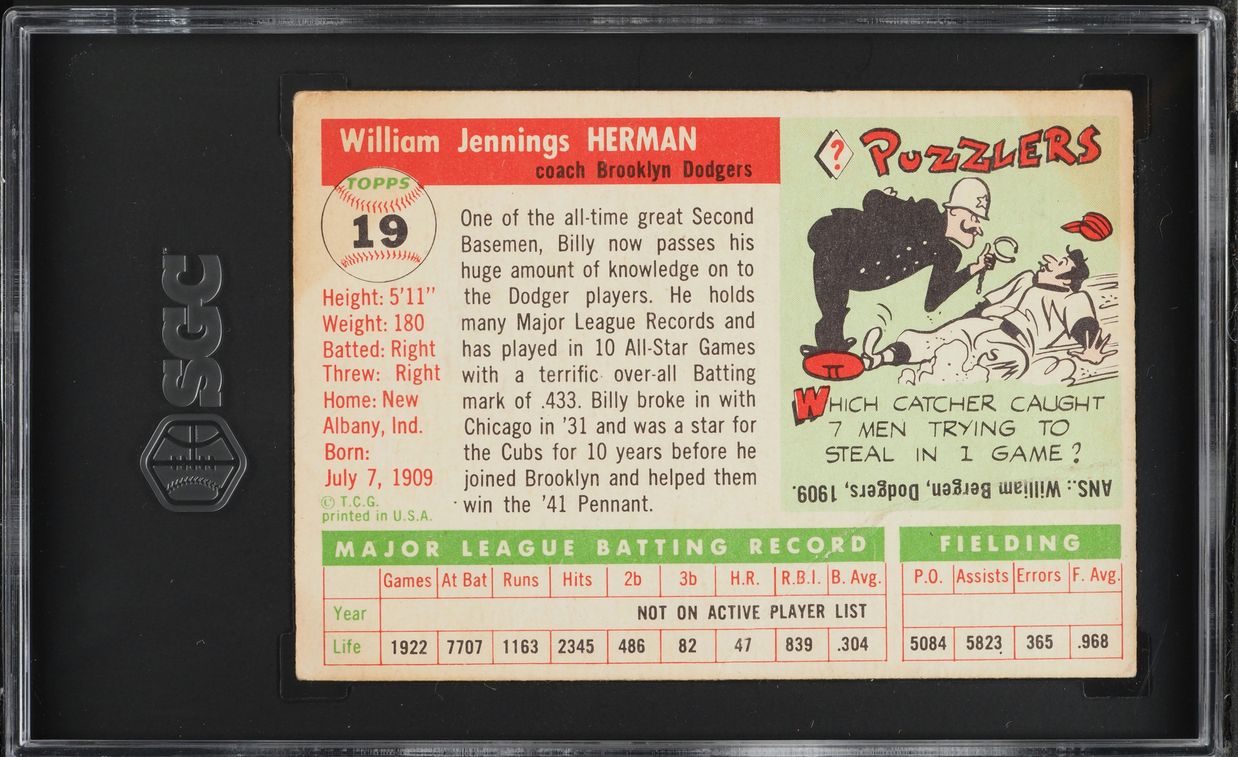 1955 Topps Billy Herman #19 SGC 1.5 FR