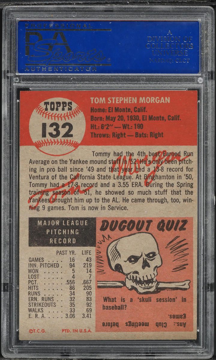 1953 Topps Tom Morgan SHORT PRINT #132 PSA 7 NRMT