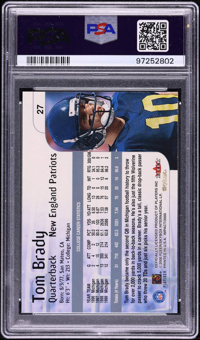 2000 Skybox Impact Tom Brady ROOKIE #27 PSA 4 VGEX