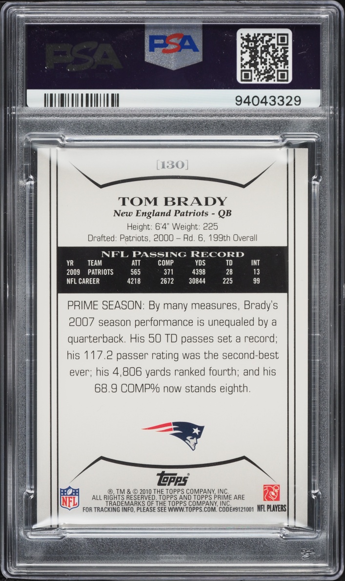 2010 Topps Prime TB12 Collection Tom Brady AUTO DNA 10 #130 PSA 8 NM-MT