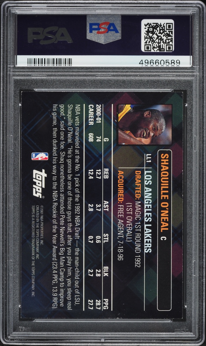 2001 Topps Lottery Legends Shaquille O'Neal #LL1 PSA 8 NM-MT