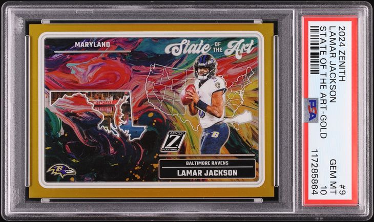 2024 Panini Zenith State Of the Art Gold Lamar Jackson /10 #9 PSA