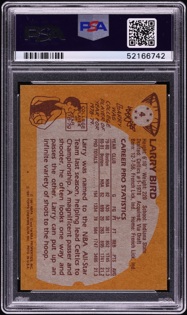 1981 Topps Basketball Larry Bird #4 PSA 9 MINT