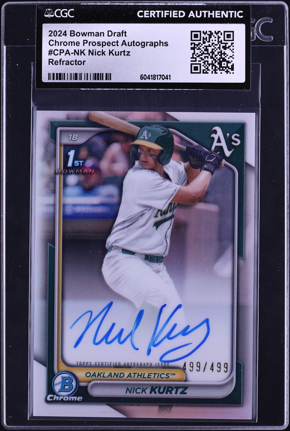 2024 Bowman Chrome Refractor Nick Kurtz PROSPECT AUTO 499/499 #CPA-NK CGC AUTH