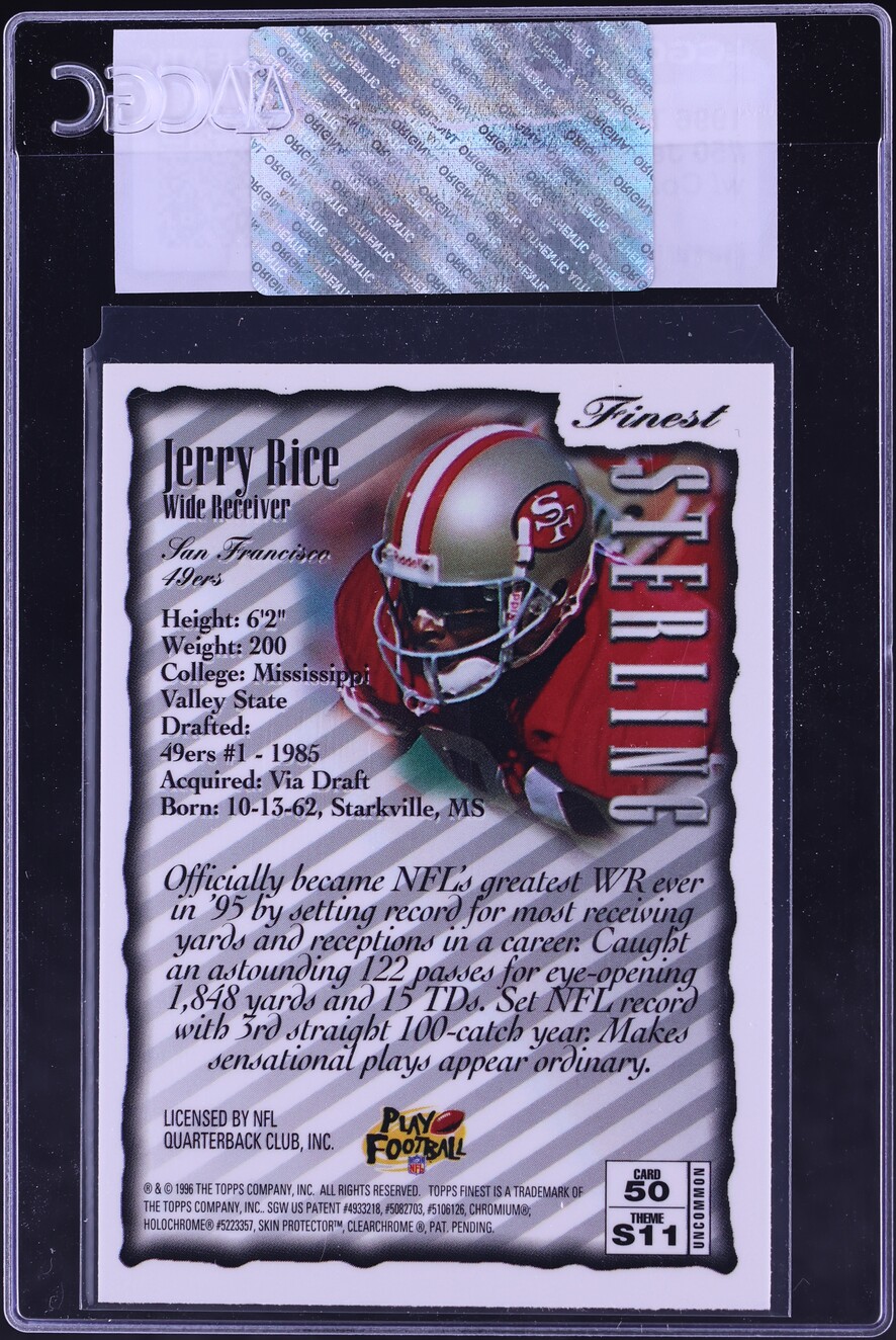 1996 Finest w/ Coating Jerry Rice #50 CGC AUTH