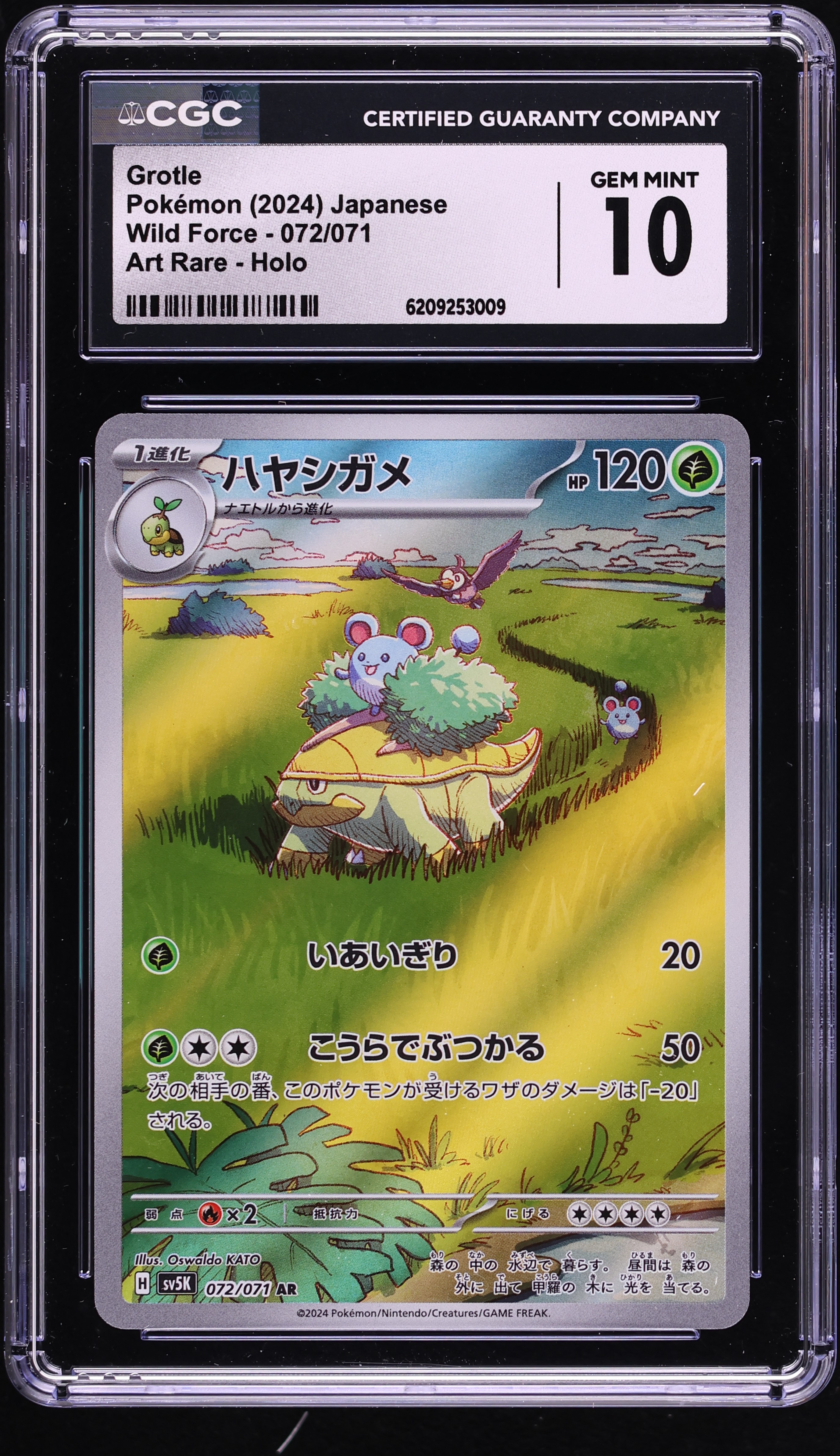 2024 Pokemon Japanese Scarlet & Violet Wild Force AR Grotle #72 CGC 10 GEM MINT