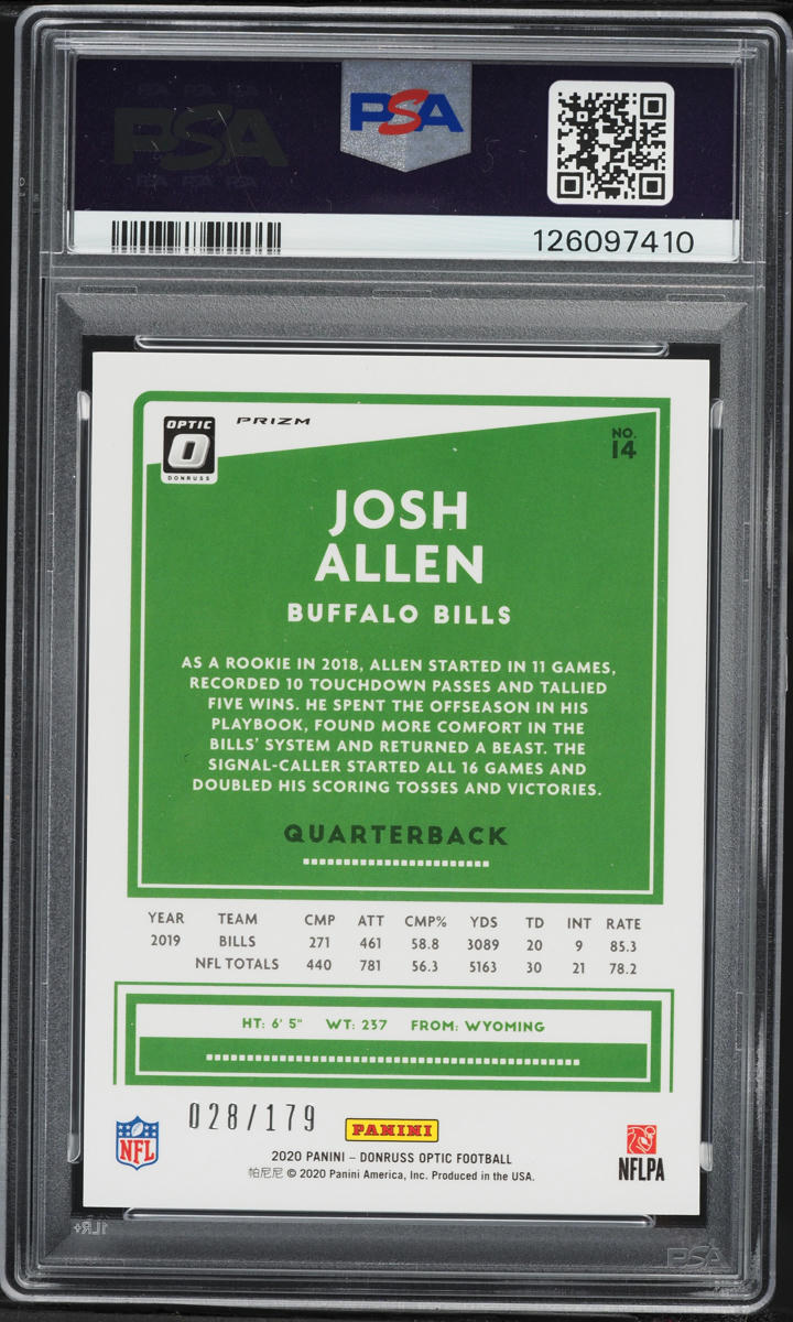 2020 Donruss Optic Blue Josh Allen /179 #14 PSA 9 MINT