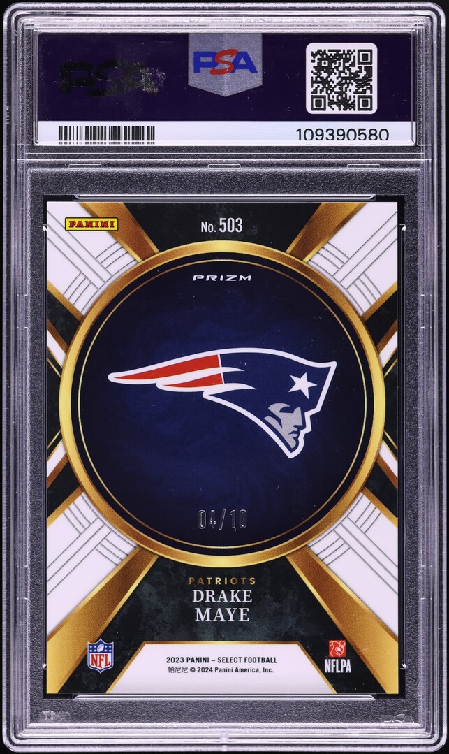 2023 Select XRC Gold Prizm Drake Maye ROOKIE /10 #503 PSA 8 NM-MT