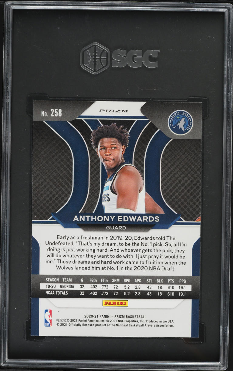 2020 Panini Prizm Ruby Wave Anthony Edwards ROOKIE #258 SGC 10 GEM MINT