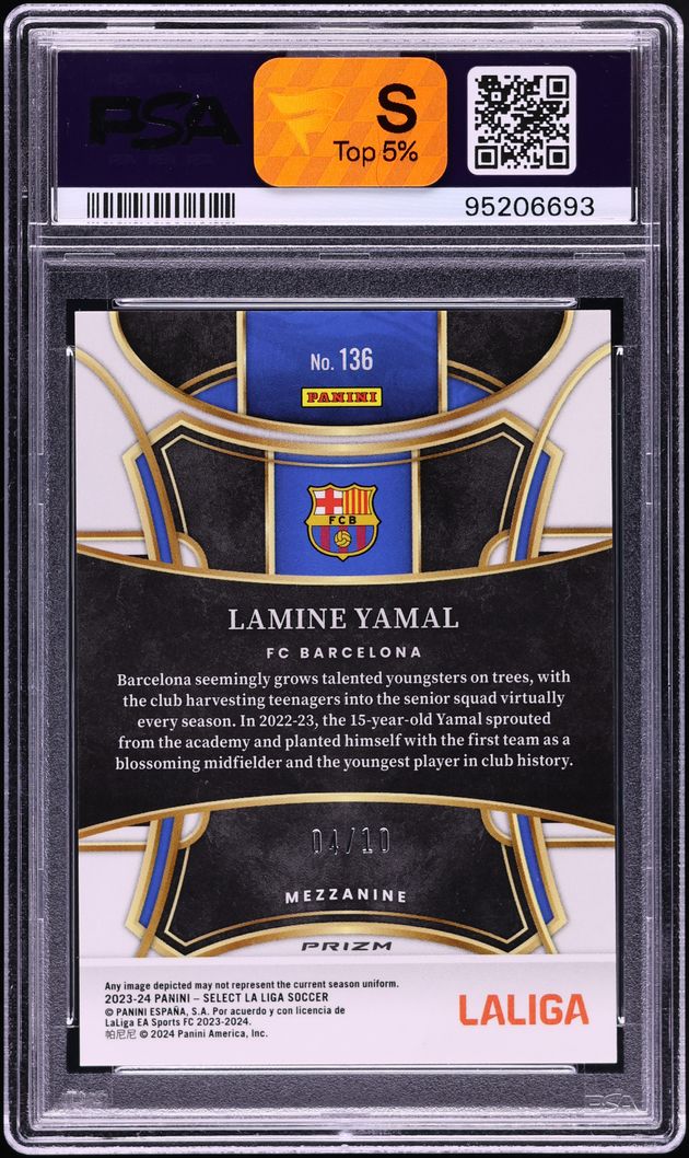 2023 Panini Select La Liga Mezzanine Gold Lamine Yamal ROOKIE /10 #136 PSA 9 MINT