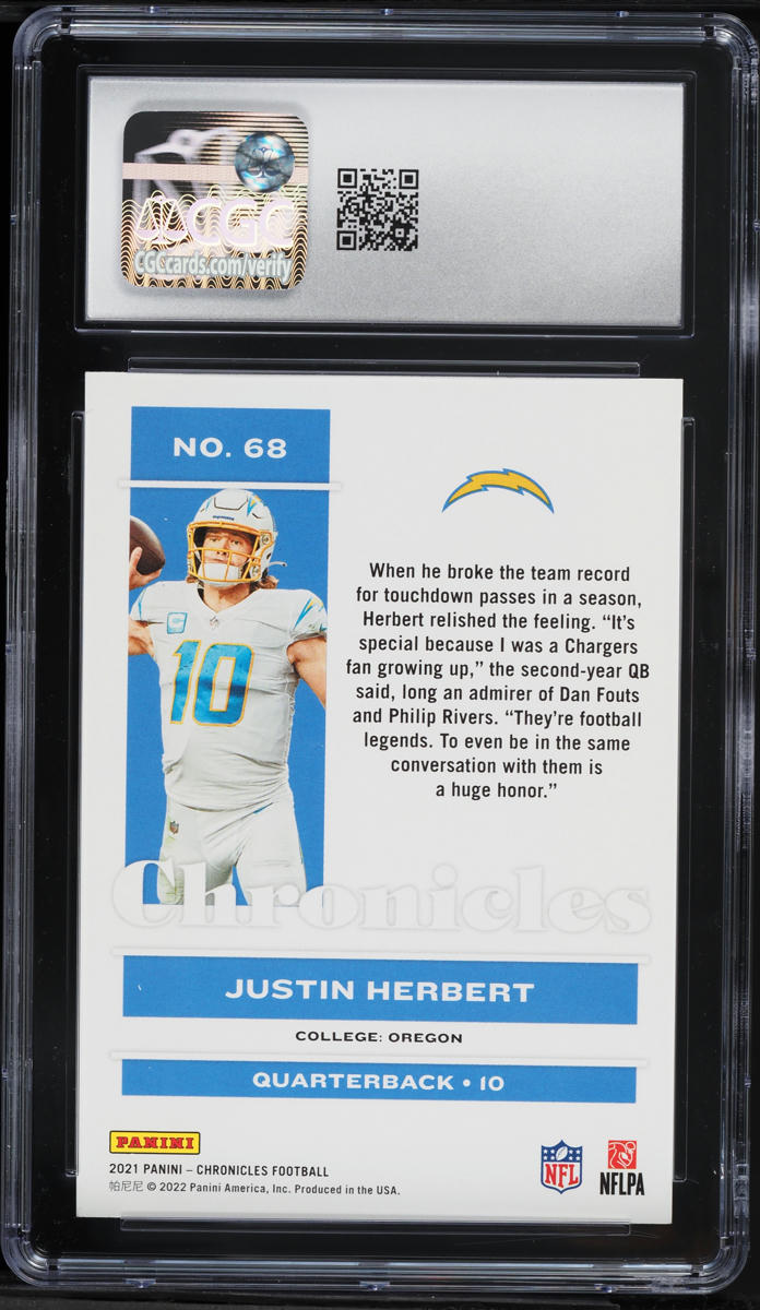 2021 Panini Chronicles Justin Herbert ROOKIE #68 CGC 10 GEM MINT