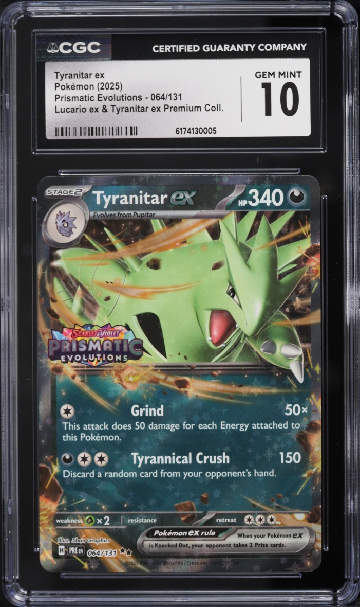 2025 Pokemon SV Prismatic Evolutions Premium Collection Tyranitar ex #64 CGC 10 GEM MINT