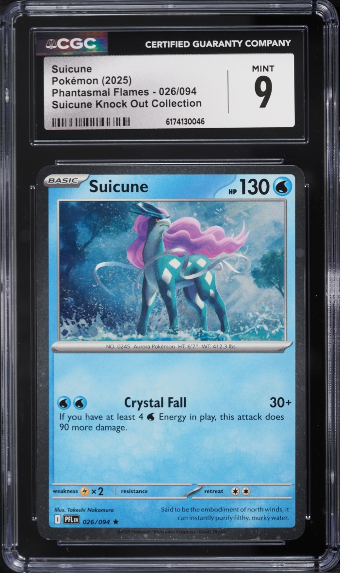 2025 Pokemon Mega Evolution Phantasmal Flames Knock Out Collection Suicune #26 CGC 9 MINT