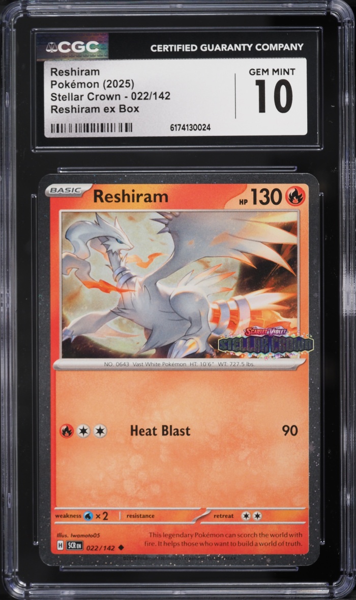 2025 Pokemon Scarlet & Violet Stellar Crown Reshiram ex Box Reshiram #22 CGC 10 GEM MINT