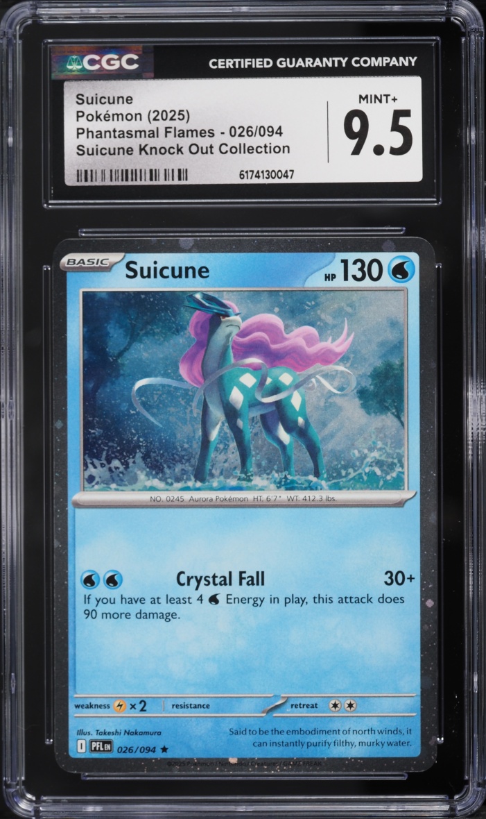 2025 Pokemon Mega Evolution Phantasmal Flames Knock Out Collection Suicune #26 CGC 9.5 MINT+