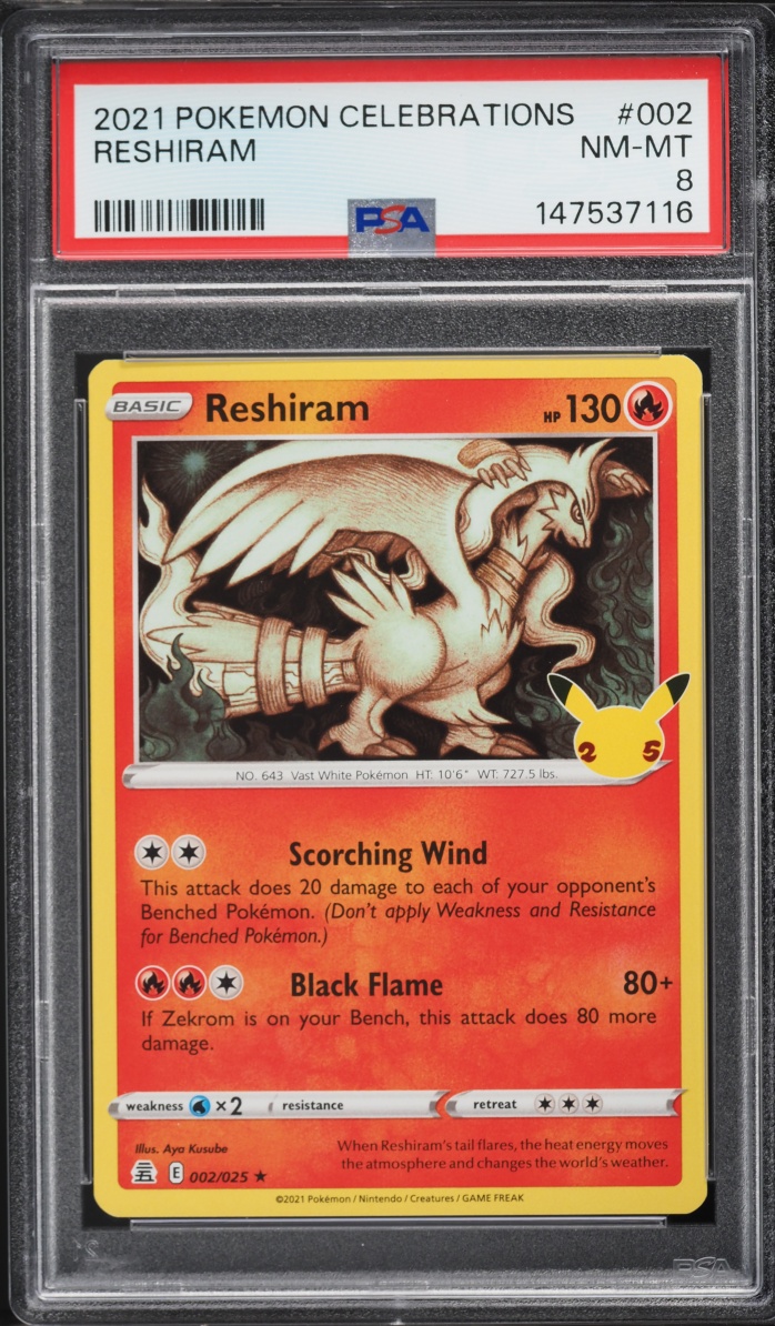 2021 Pokemon Sword & Shield Celebrations Holo Reshiram #2 PSA 8 NM-MT