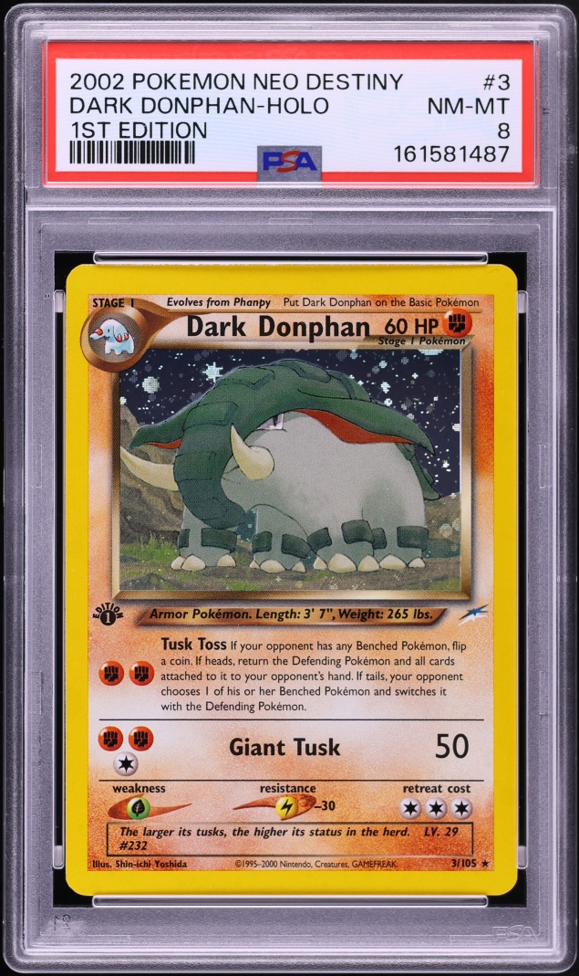 2002 Pokemon Neo Destiny 1st Edition Holo Dark Donphan #3 PSA 8 NM-MT