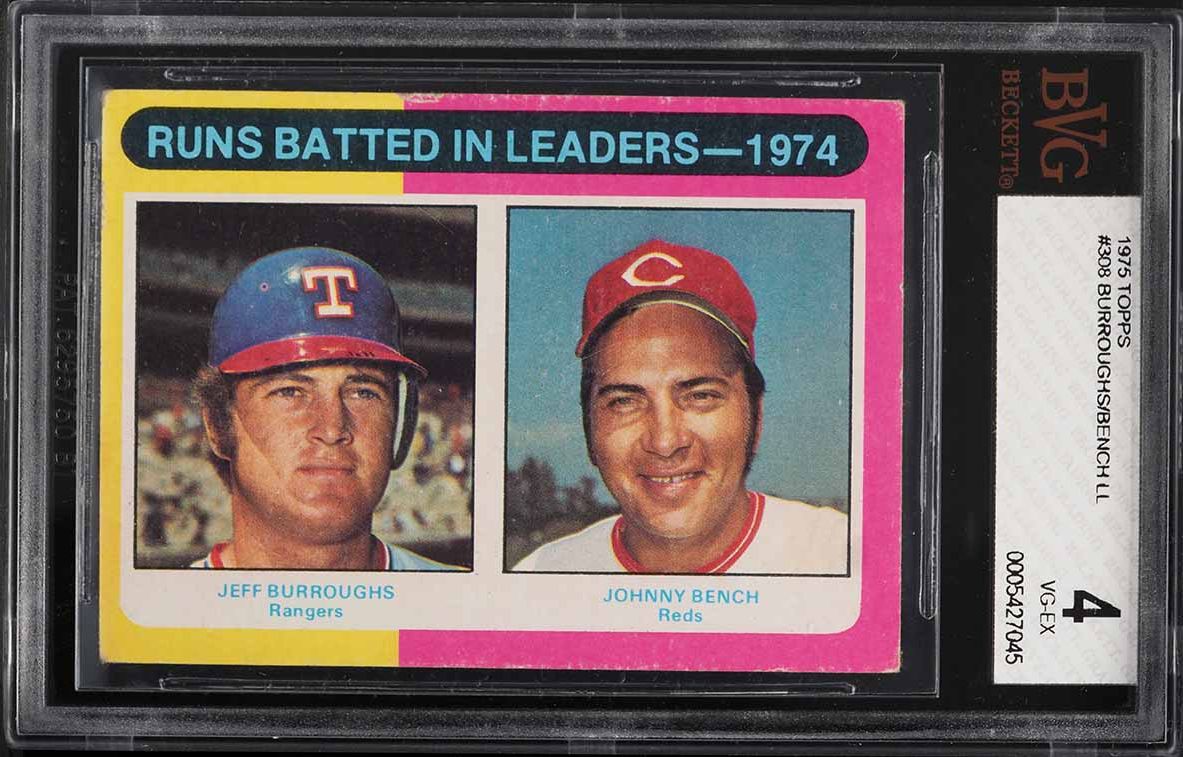 1975 Topps Jeff Burroughs & Johnny Bench RBI LDRS #308 BVG 4 VGEX