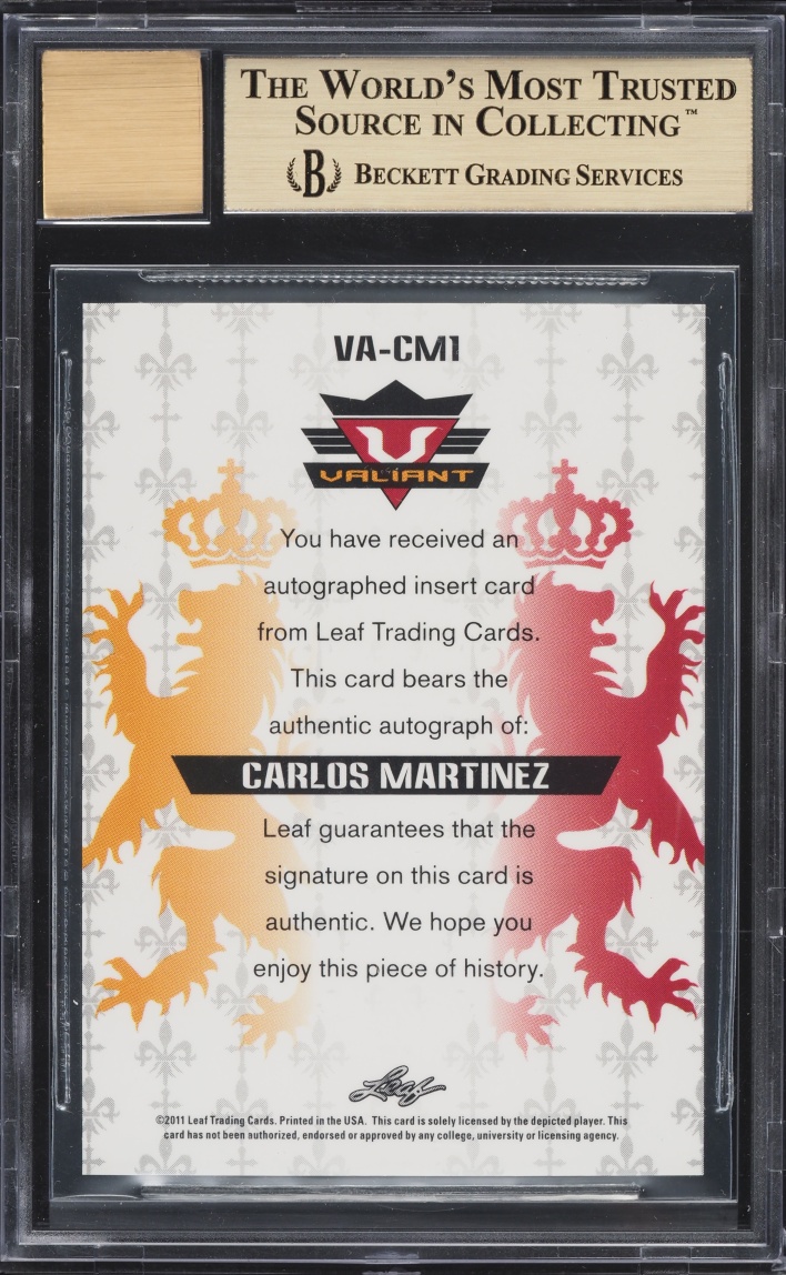 2011 Leaf Valiant Draft Carlos Martinez ROOKIE AUTO #CM1 BGS 9.5 GEM MINT