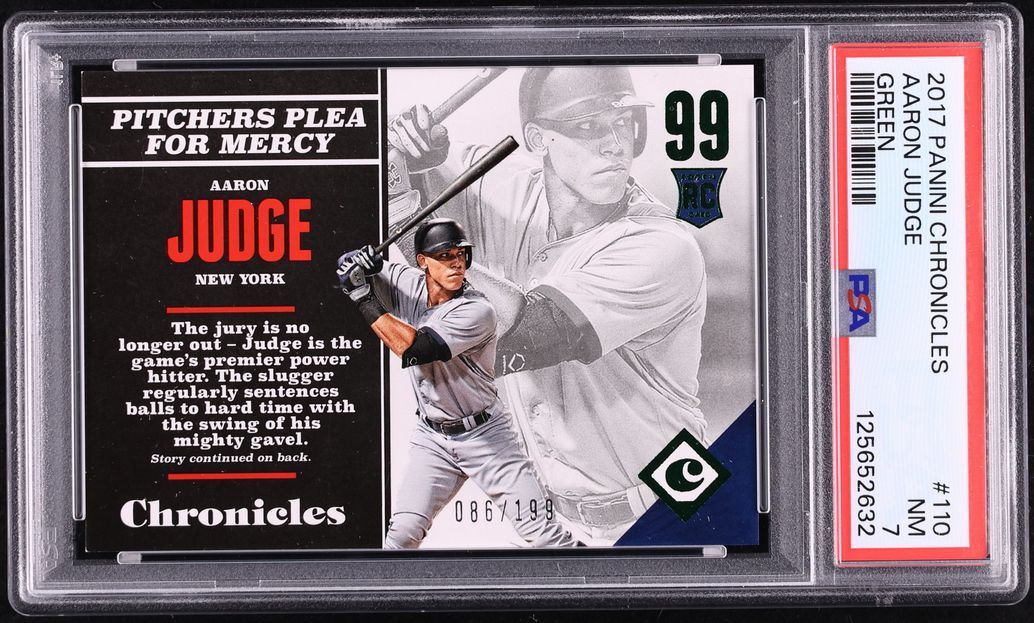 2017 Panini Chronicles Green Aaron Judge ROOKIE /199 #110 PSA 7 NRMT