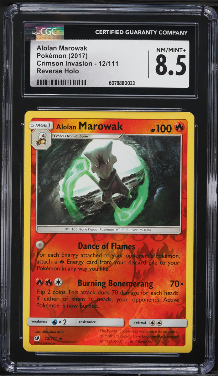 2017 Pokemon Sun & Moon Crimson Invasion Reverse Holo Alolan Marowak #12 CGC 8.5 NM-MT+