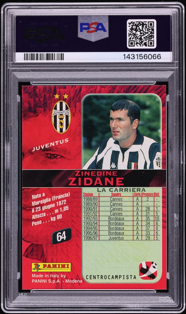 1997 Panini Calcio '98 Zinedine Zidane #64 PSA 9 MINT