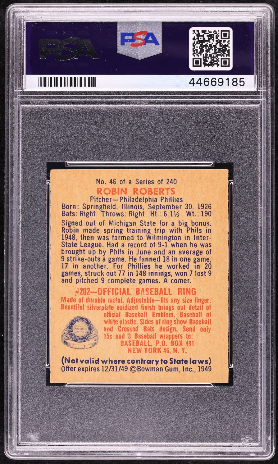 1949 Bowman Robin Roberts ROOKIE #46 PSA 8.5 NM-MT+