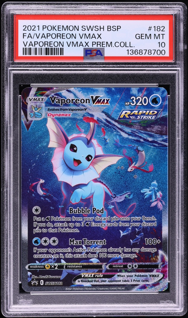 2021 Pokemon SWSH Promo VMAX Premium Collection Full Art Vaporeon VMAX #182 PSA 10 GEM MINT
