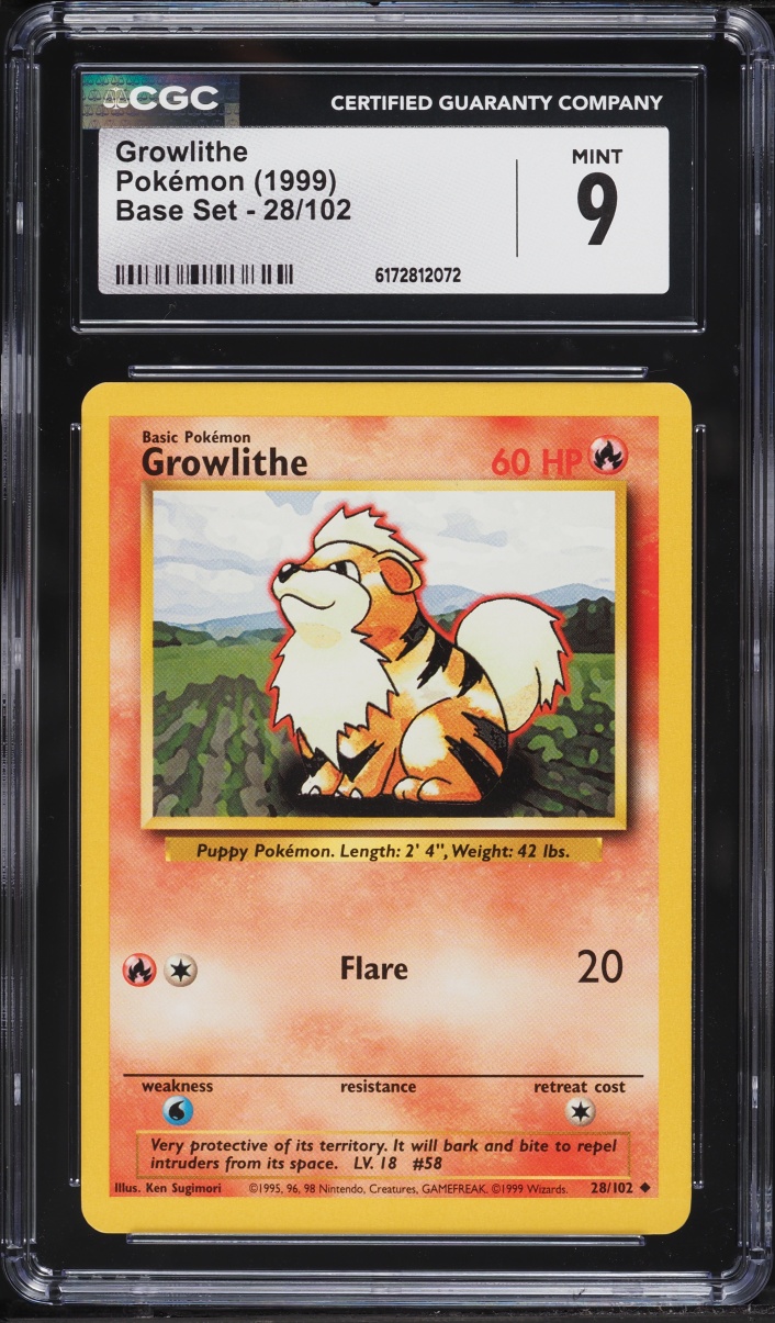 1999 Pokemon Base Set Growlithe #28 CGC 9 MINT