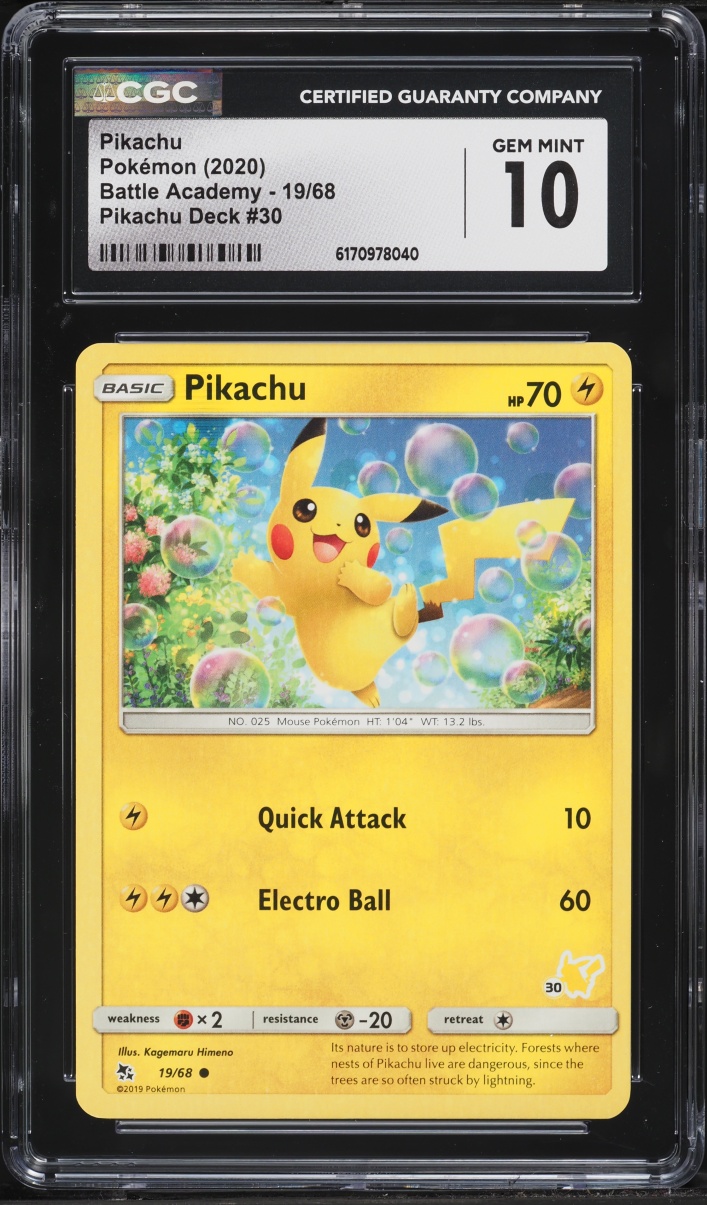 2020 Pokemon Sun & Moon Battle Academy Pikachu Deck 30 Pikachu #19 CGC 10 GEM MINT