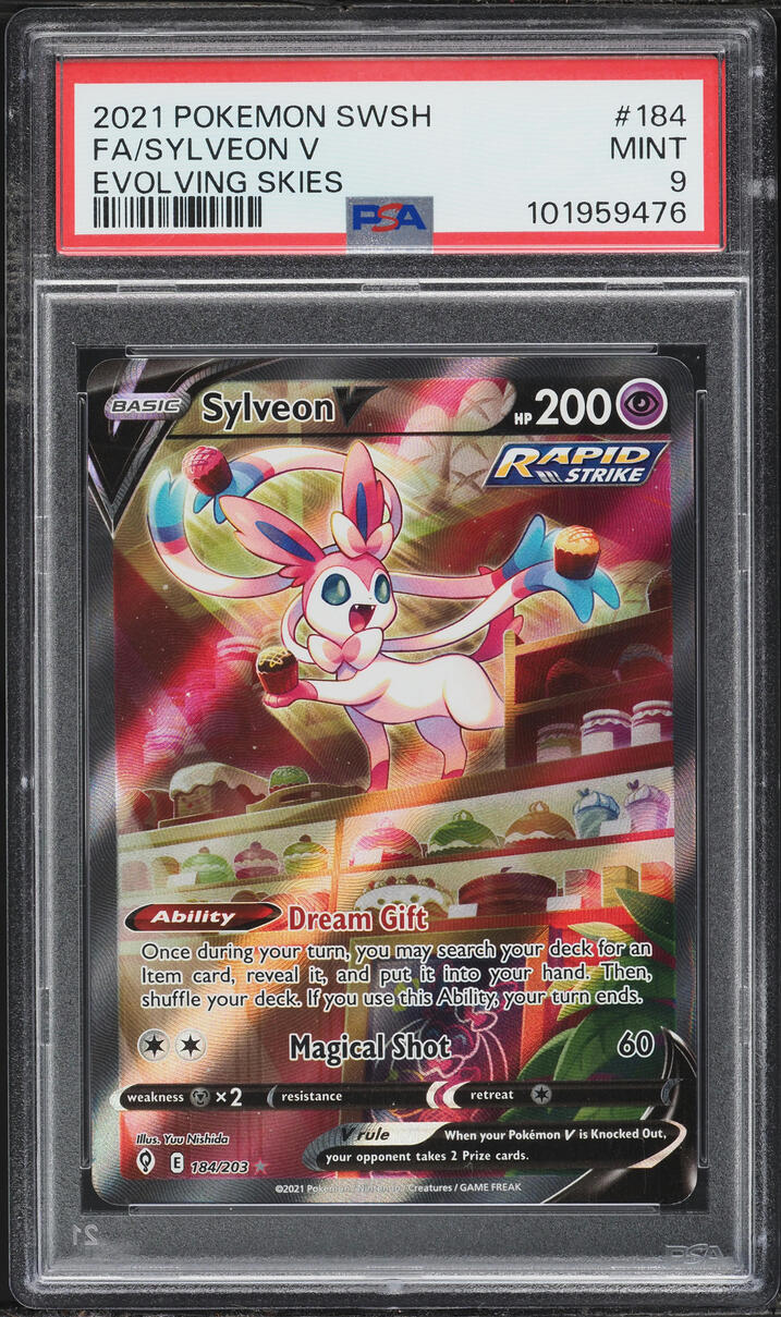 2021 Pokemon Sword & Shield Evolving Skies Full Art Sylveon V #184 PSA 9 MINT