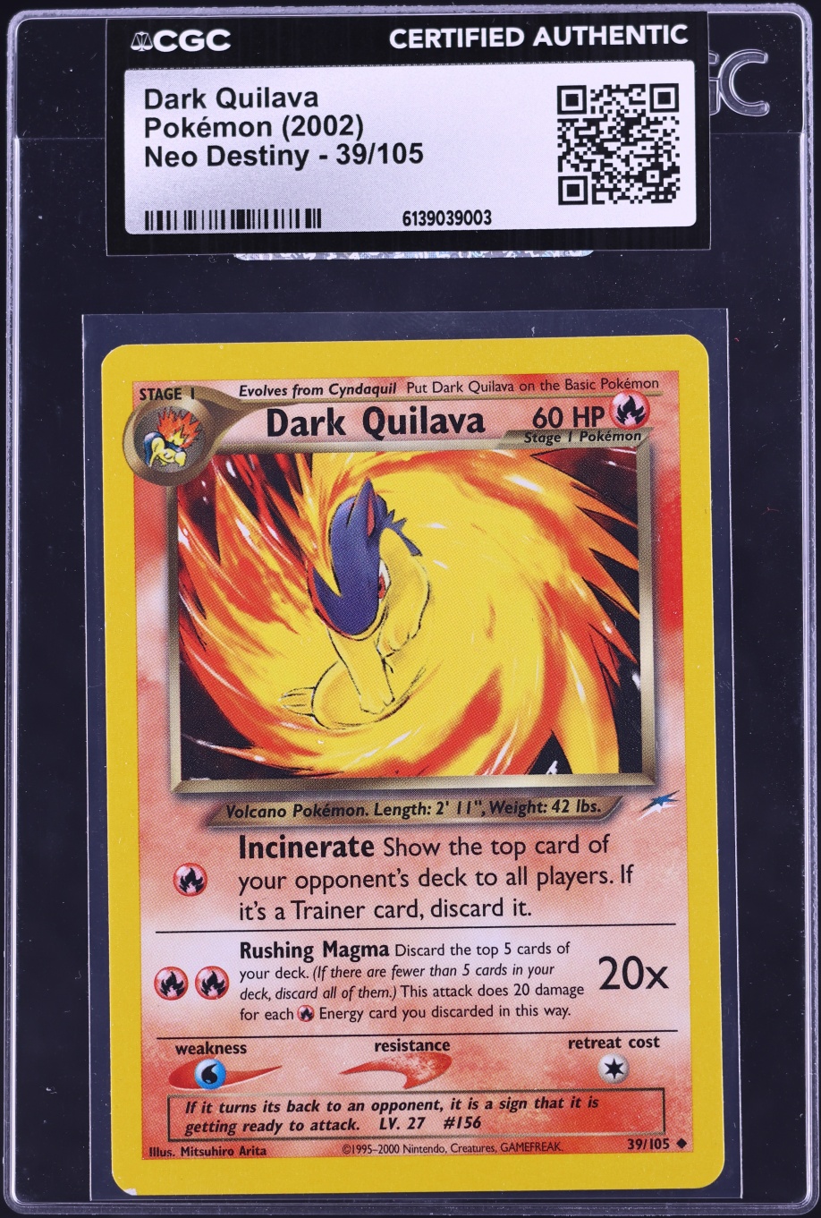 2002 Pokemon Neo Destiny Dark Quilava #39 CGC AUTH