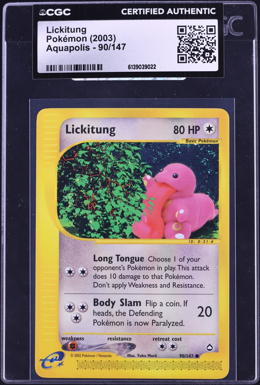 2003 Pokemon Aquapolis Lickitung #90 CGC AUTH
