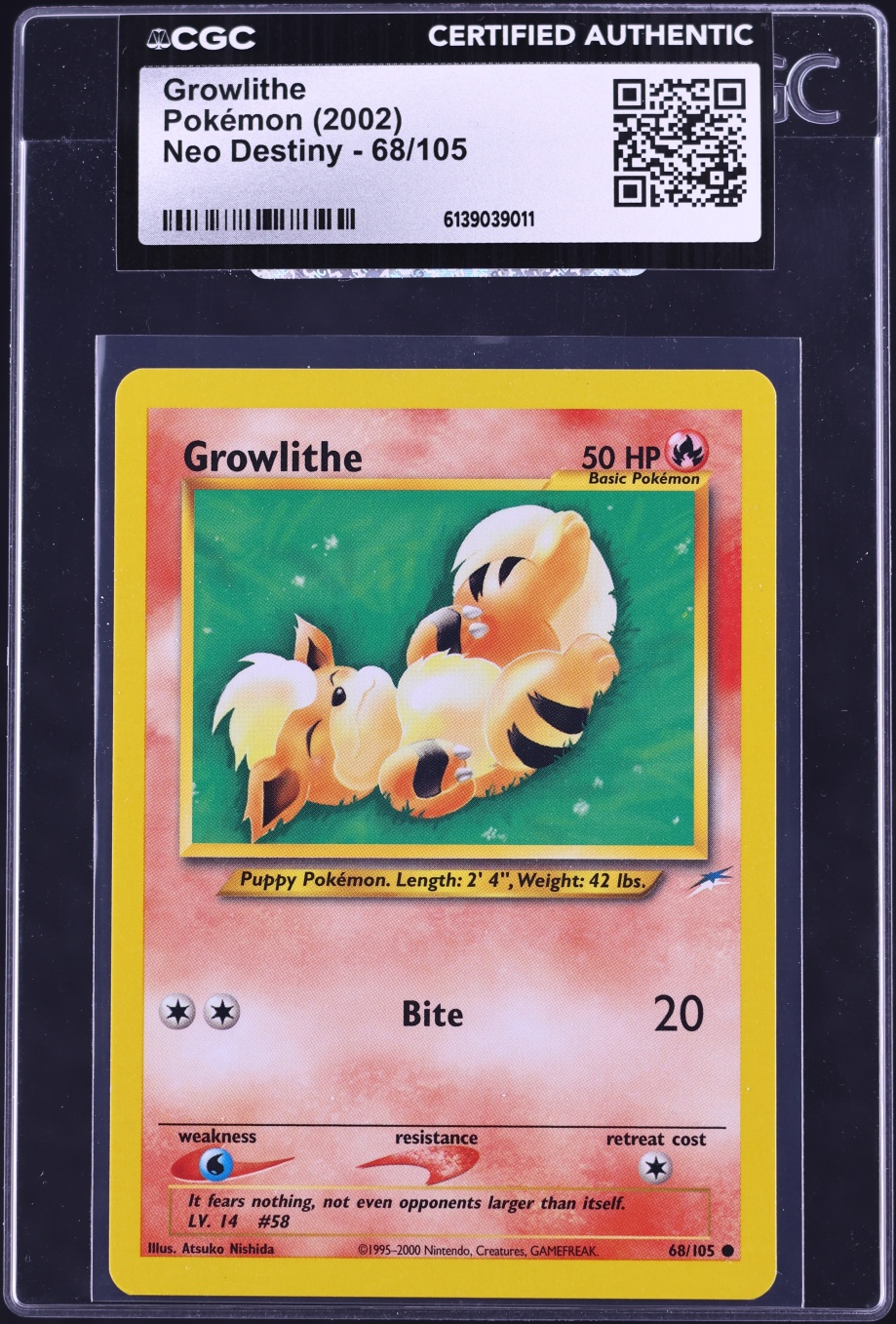 2002 Pokemon Neo Destiny Growlithe #68 CGC AUTH