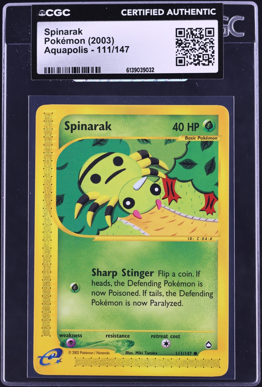 2003 Pokemon Aquapolis Spinarak #111 CGC AUTH