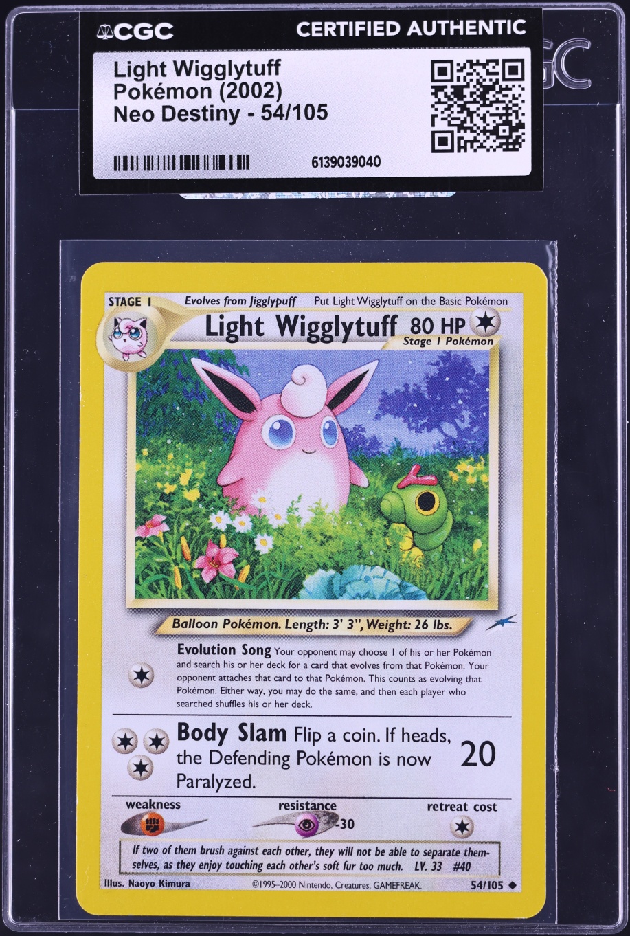 2002 Pokemon Neo Destiny Light Wigglytuff #54 CGC AUTH
