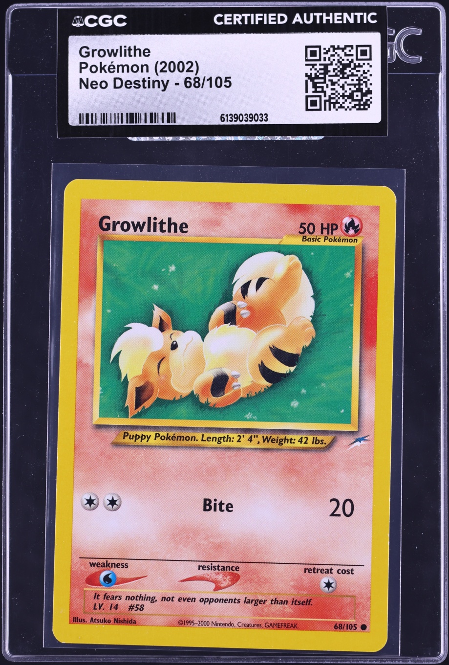 2002 Pokemon Neo Destiny Growlithe #68 CGC AUTH