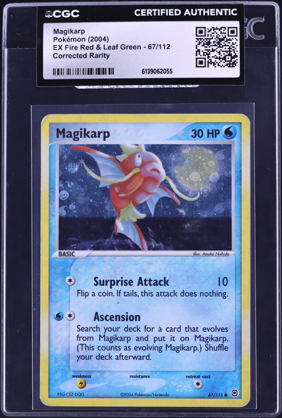 2004 Pokemon EX Fire Red & Leaf Green Corrected Rarity Magikarp #67 CGC AUTH