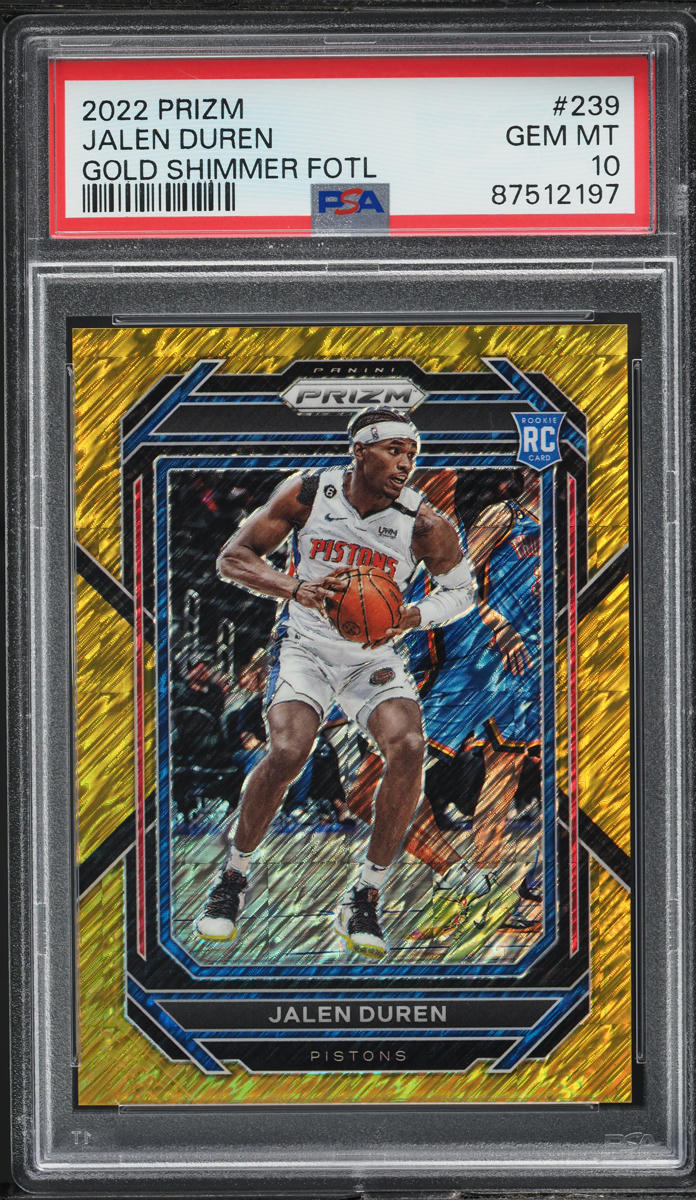 2022 Panini Prizm Gold Shimmer FOTL Jalen Duren ROOKIE 1/10 #239 PSA 10 GEM MINT