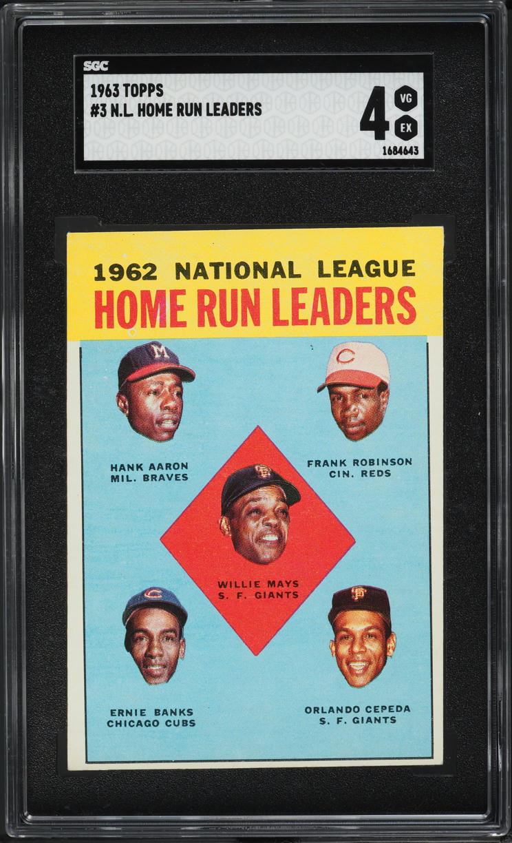 1963 Topps Hank Aaron Willie Mays Ernie Banks NL HR LDRS #3 SGC 4 VGEX